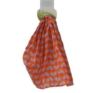 Sigrid Olsen Scarf 22 X 22 Orange Cotton Geomtric Fans New with tags